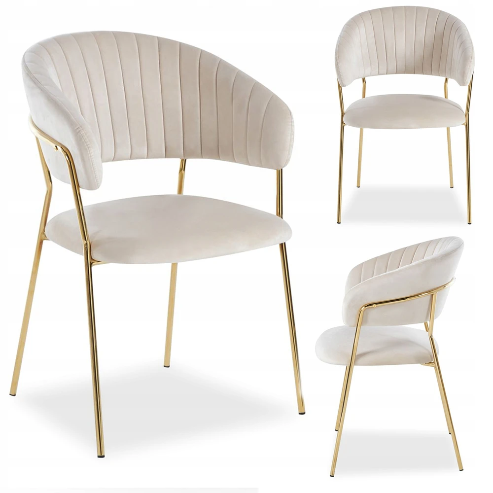 Livio Meble FLORI BEIGE VELVET VALGOMO KĖDĖ ANT AUKSINIŲ KOJŲ