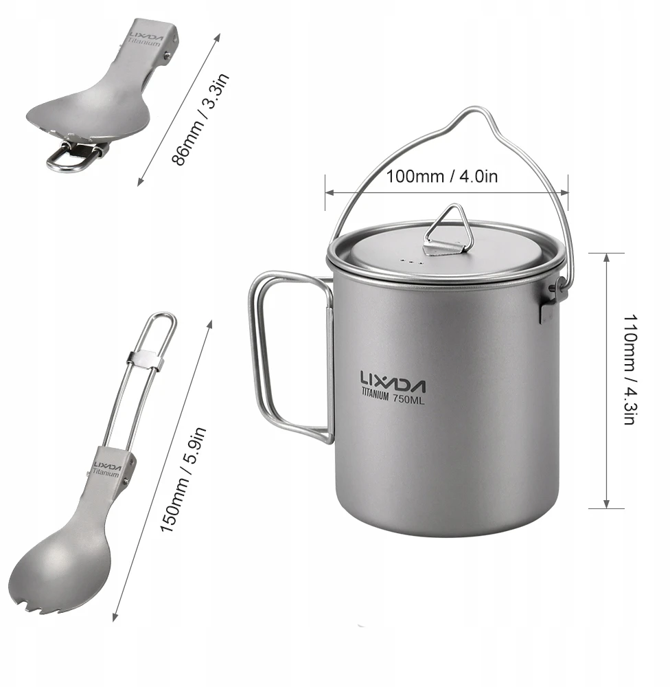 Lixada TITANIUM PUODULIO PUODAS 750ml TOURIST + SPORK