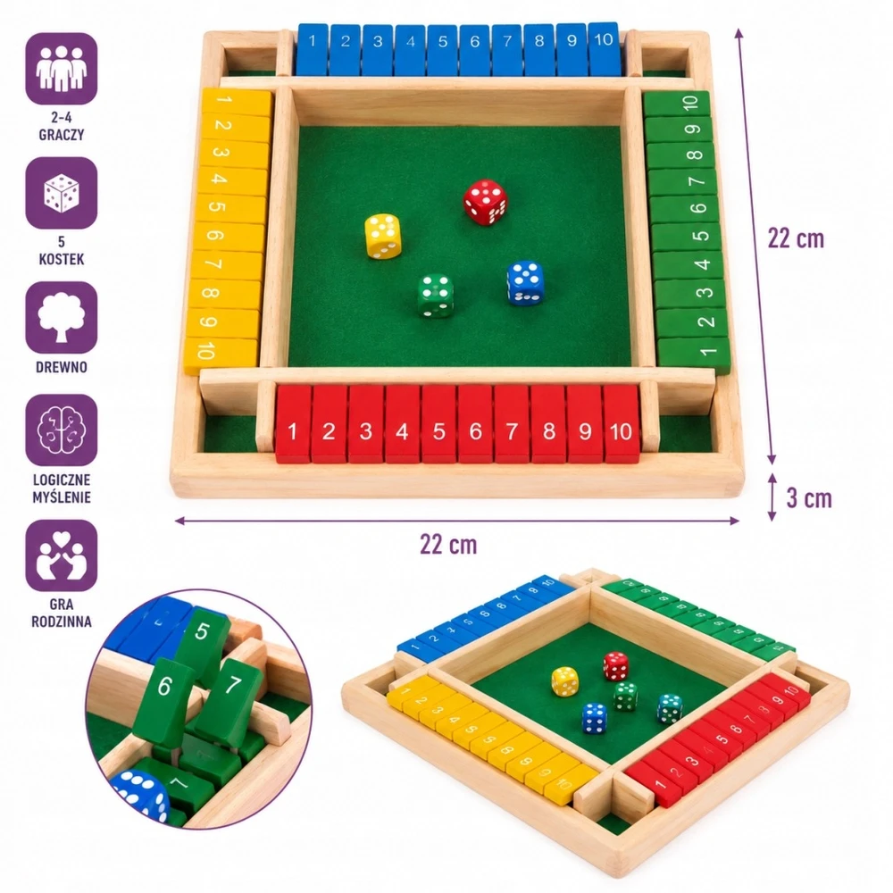 Loginis žaidimas vaikams, mediniai kauliukai, lenta, skaičiai, skaičiavimas SHUT BOX