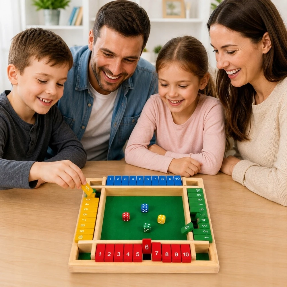 Loginis žaidimas vaikams, mediniai kauliukai, lenta, skaičiai, skaičiavimas SHUT BOX