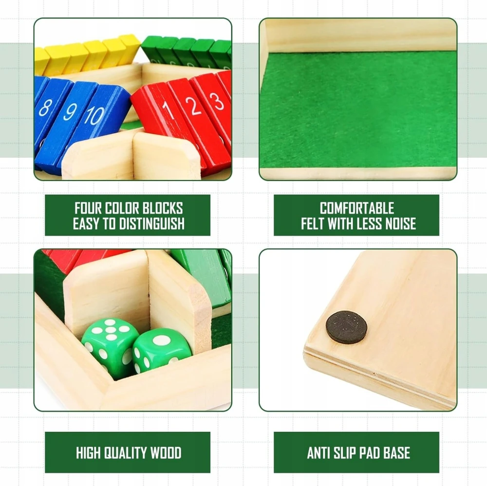Loginis žaidimas vaikams, mediniai kauliukai, lenta, skaičiai, skaičiavimas SHUT BOX