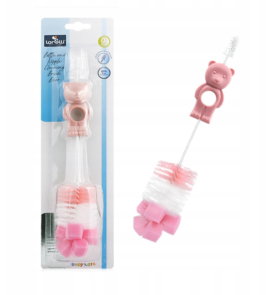 Lorelli Teddy bear rožinis buteliukas ir čiulptuko šepetėlis su kempine