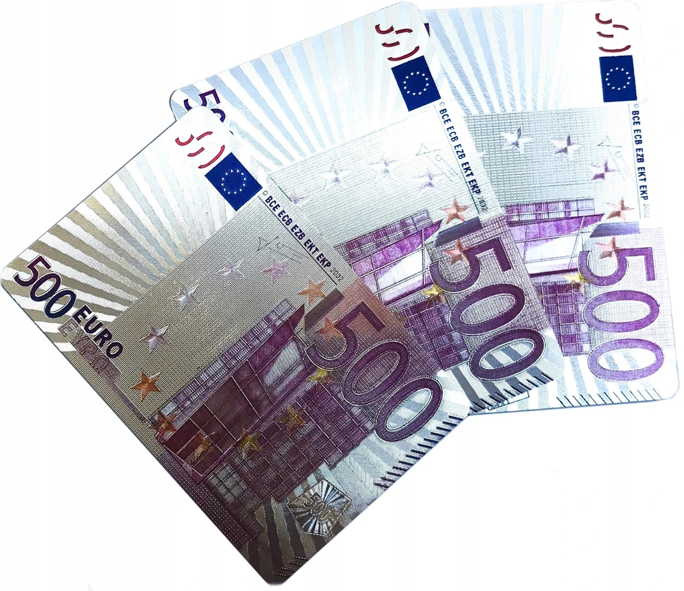 Lošimo kortos plastikiniai sidabriniai eurų pinigai
