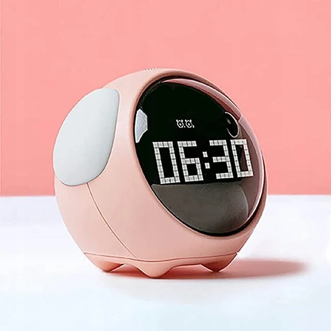 Lova Nest BUDZIK ELEKTRONICZNY ZEGAR Z TEMPERATURĄ ALARMEM GŁOŚNY EMOJI ROŽINĖ