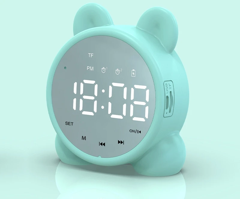 Lova Nest BUDZIK Laikrodis LED Radijas Garsiakalbis BLUETOOTH BT LUSTERKO KOTEK JASNOZIELONY