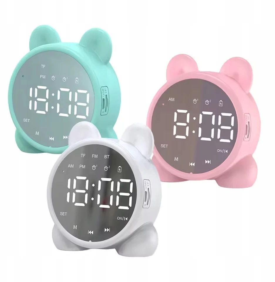 Lova Nest BUDZIK Laikrodis LED Radijas Garsiakalbis BLUETOOTH BT LUSTERKO KOTEK JASNOZIELONY