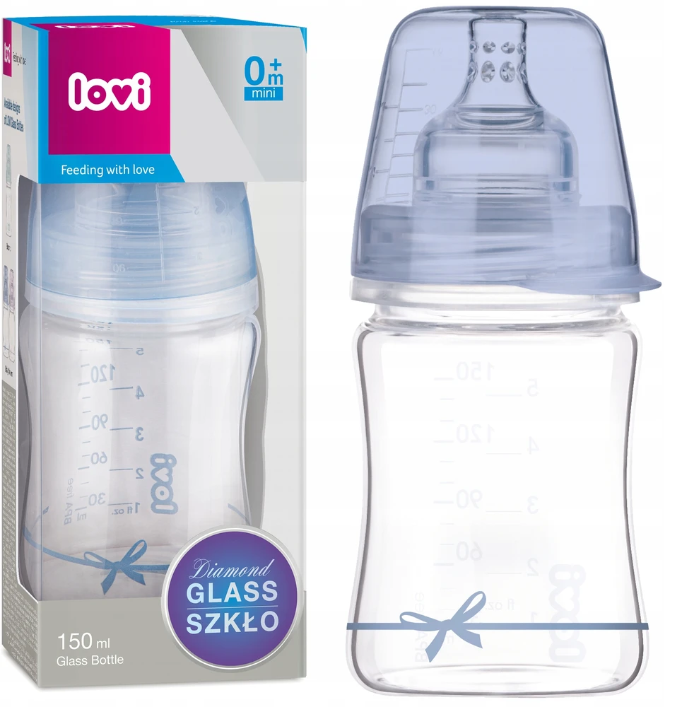 LOVI stiklinis buteliukas DIAMOND GLASS Baby Shower boy, 150 ml, 74/104boy