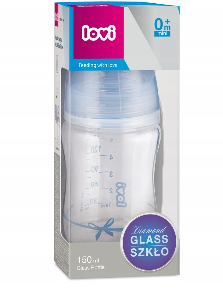 LOVI stiklinis buteliukas DIAMOND GLASS Baby Shower boy, 150 ml, 74/104boy