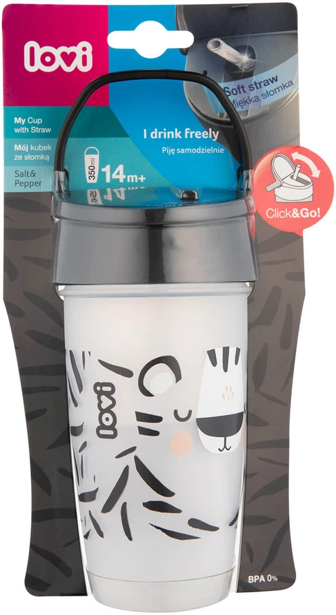 LOVI puodelis su šiaudeliu ACTIVE Salt&Pepper, 350 ml, 35/357