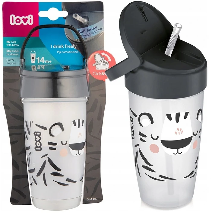 LOVI puodelis su šiaudeliu ACTIVE Salt&Pepper, 350 ml, 35/357