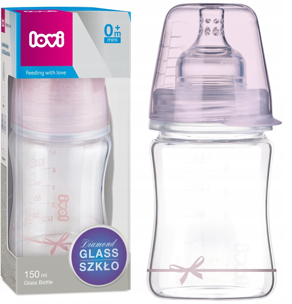 LOVI stiklinis buteliukas DIAMOND GLASS Baby Shower girl, 150 ml, 74/104girl