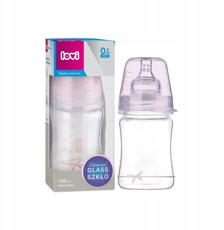 LOVI stiklinis buteliukas DIAMOND GLASS Baby Shower girl, 150 ml, 74/104girl