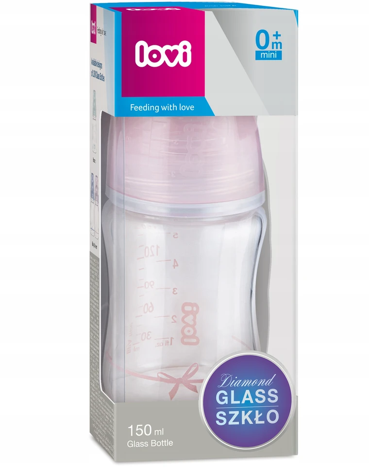 LOVI stiklinis buteliukas DIAMOND GLASS Baby Shower girl, 150 ml, 74/104girl