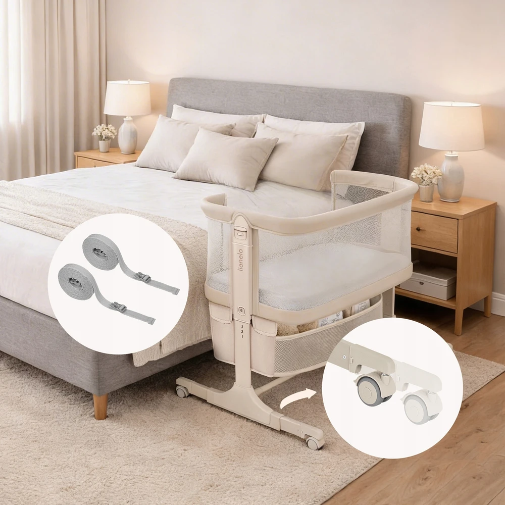 Lovytė 3in1, pristatoma + laisvai pastatoma + sūpuoklinė, 6 aukščio lygiai, čiužinys, ratai, tinklelis nuo uodų – Lionelo Jodie Žalias Graphite