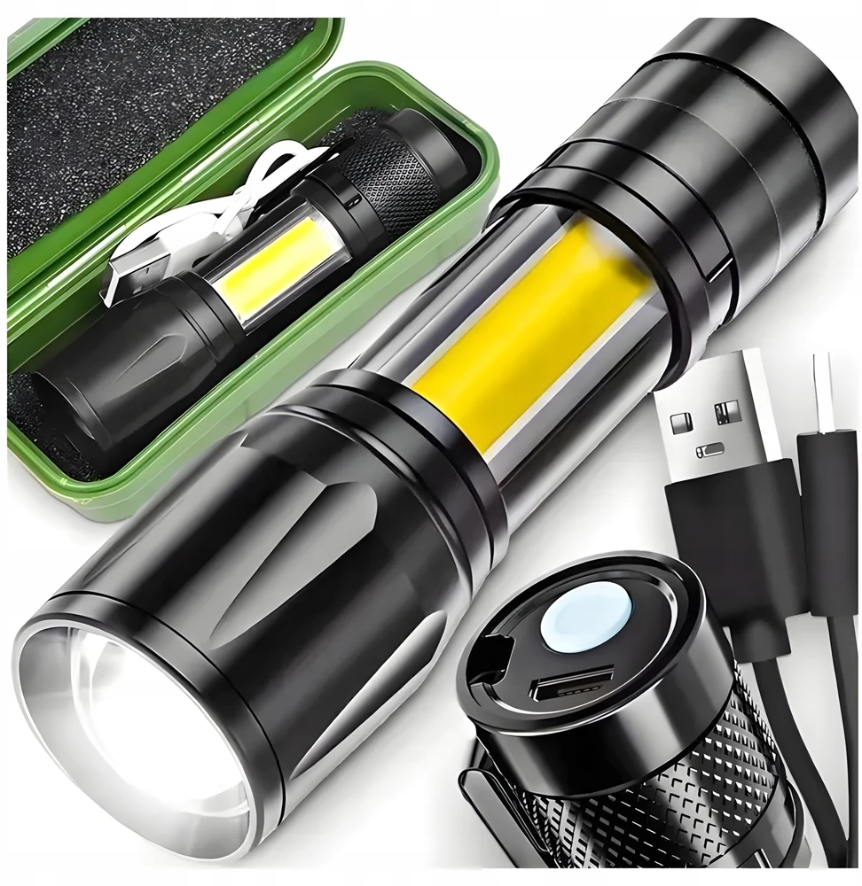 LTC GALINGAS LED TAKTINIS BLYKŠTINĖS ŽIBINTAS ĮKRAUJAMAS ZOOM SURVIVAL MILITARY USB