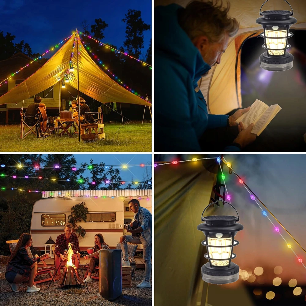 LTC SOLAR CAMPING LAMP GARDEN GARLAND LED USB DUSK JUDĖJIMO JETUVAS