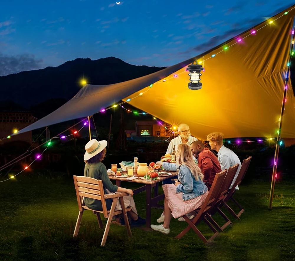 LTC SOLAR CAMPING LAMP GARDEN GARLAND LED USB DUSK JUDĖJIMO JETUVAS