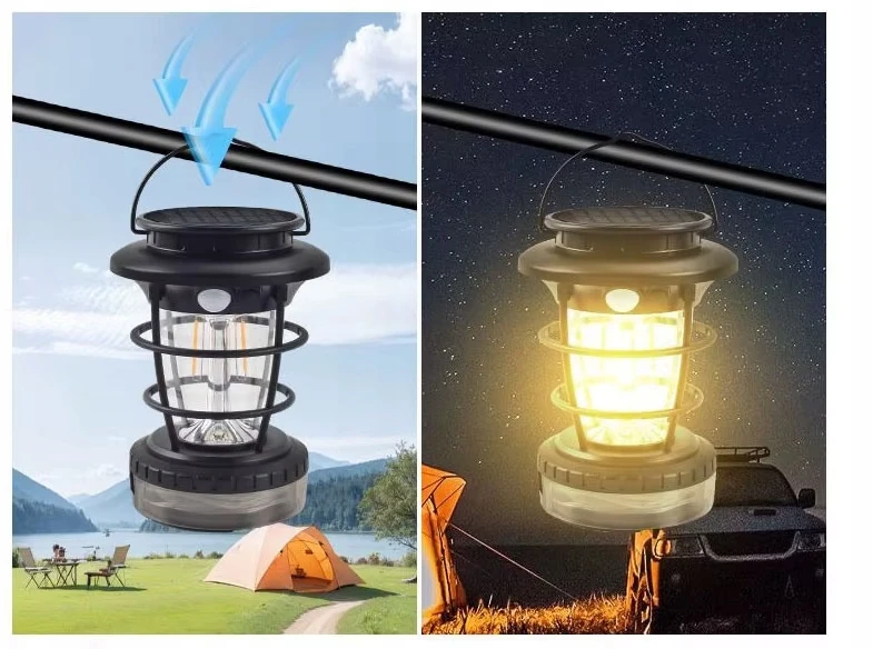 LTC SOLAR CAMPING LAMP GARDEN GARLAND LED USB DUSK JUDĖJIMO JETUVAS