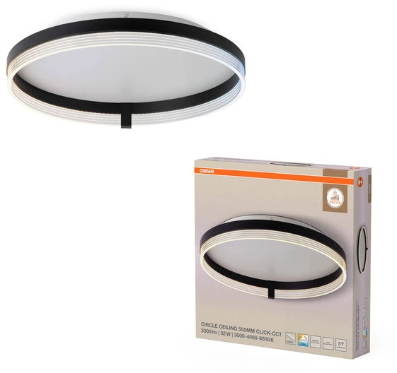 Lubinis šviestuvas Osram 32W LED paviršinis šviestuvas CIRCLE, juodas, 3000/4000/6500K