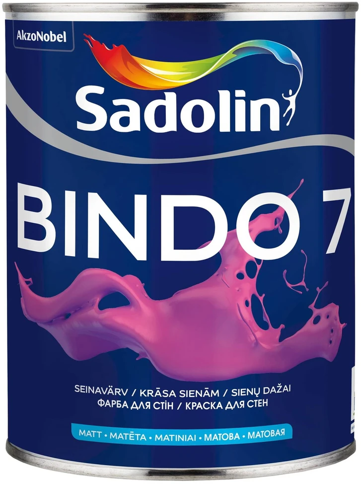 Lubų dažai SADOLIN BINDO 3, visiškai matiniai, baltos sp., BW bazė, 1 l