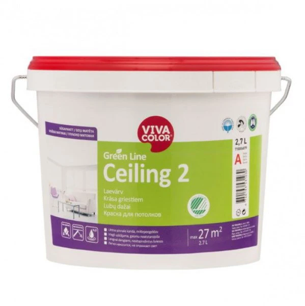 Lubų dažai VIVACOLOR Žalias LINE CEILING 2, matiniai, baltos sp., A bazė, 2,7 l