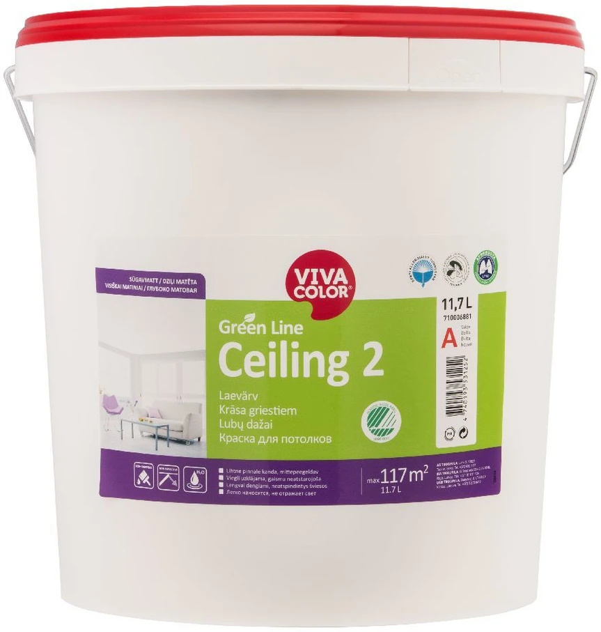 Lubų dažai VIVACOLOR Žalias LINE CEILING 2, matiniai, baltos sp., A bazė, 2,7 l