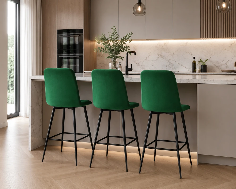 Lugano Aukšta baro kėdė Velvet Island, minkšta žalia