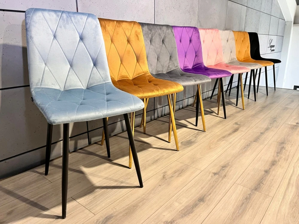 Lugano Mėlyna minkšta kėdė svetainei, virtuvei, valgomajam, dygsniuota BORGO