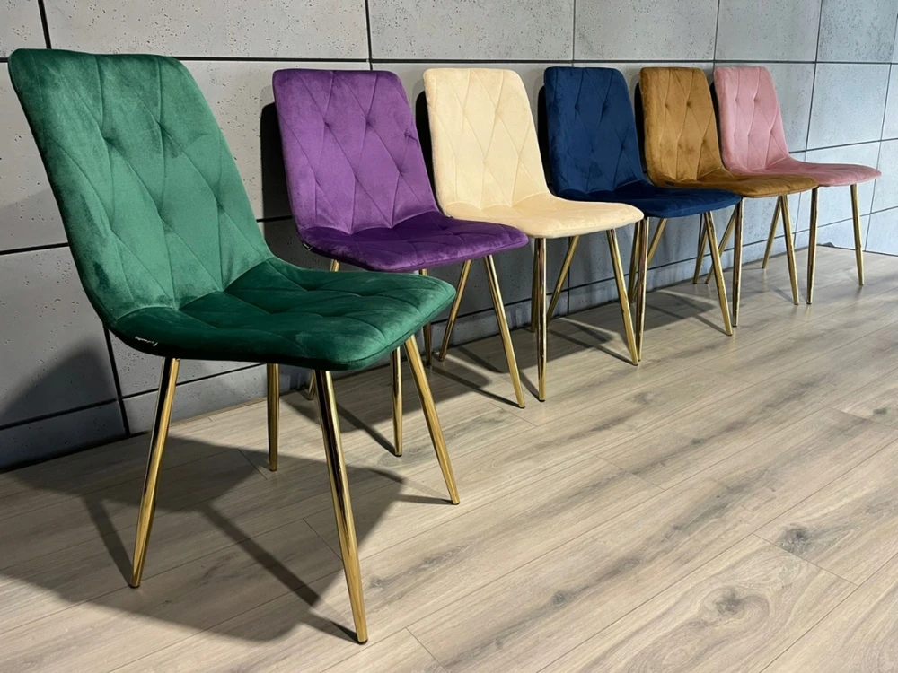 Lugano Minkšta žalio aksomo kėdė svetainei, virtuvei, valgomajam, dygsniuota BORGO