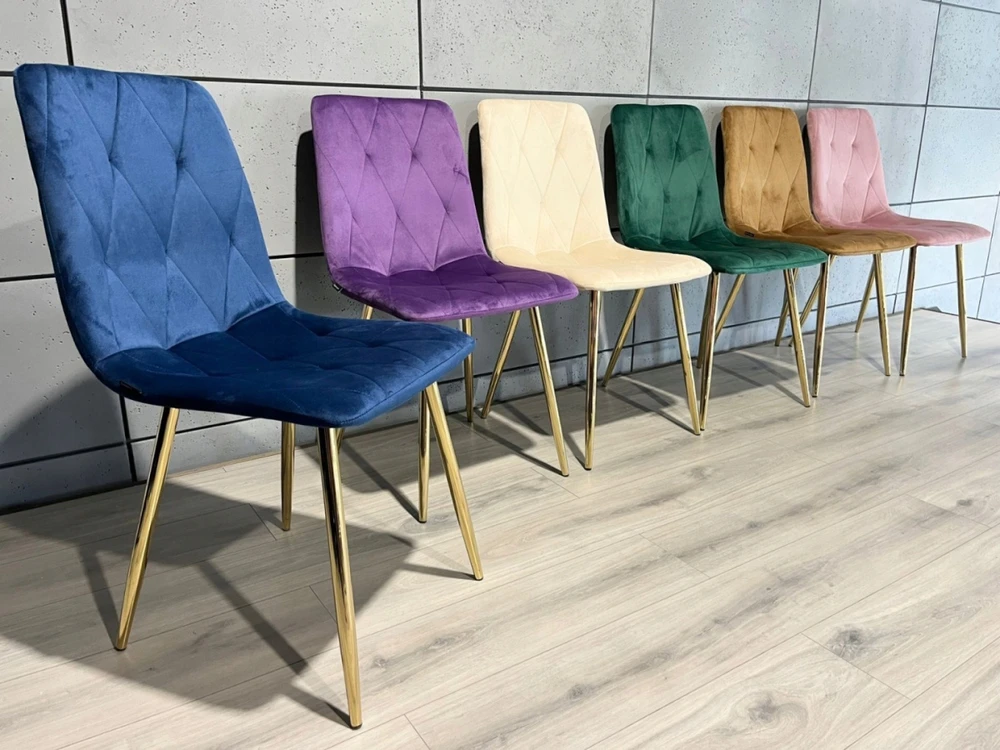 Lugano Tamsiai mėlyno aksomo minkšta kėdė svetainei, virtuvei, valgomajam, dygsniuotas BORGO