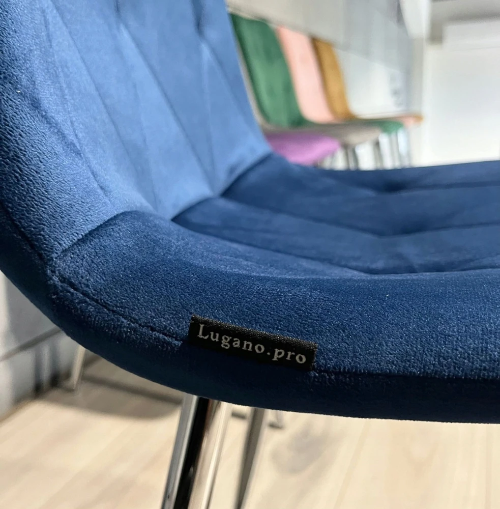 Lugano Tamsiai mėlyno aksomo minkšta kėdė svetainei, virtuvei, valgomajam, dygsniuotas BORGO