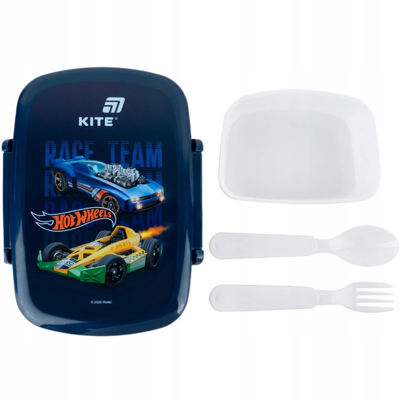 Lunchbox ze sztućcami dla chłopców Hot Wheels su wyposażeniem 750 ml Kite