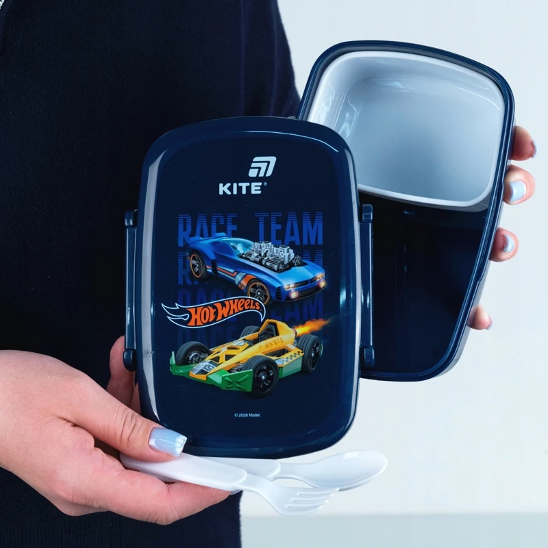 Lunchbox ze sztućcami dla chłopców Hot Wheels su wyposażeniem 750 ml Kite