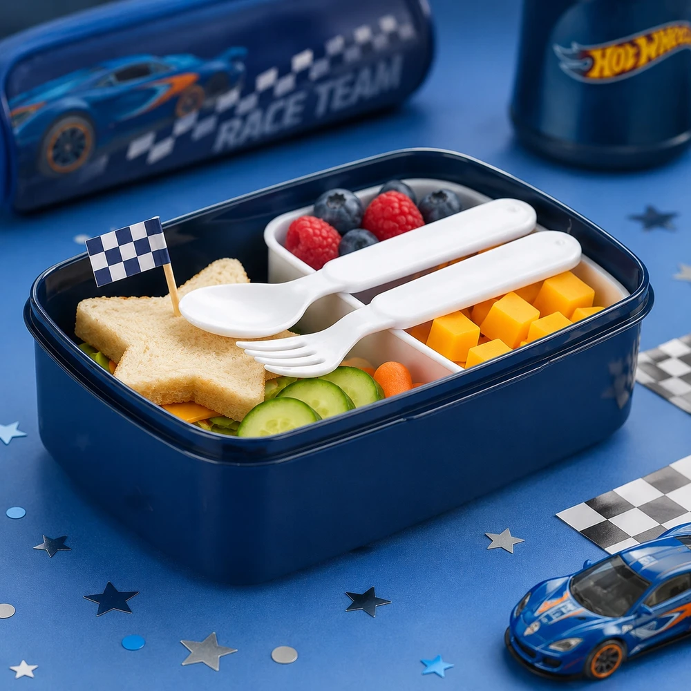 Lunchbox ze sztućcami dla chłopców Hot Wheels su wyposażeniem 750 ml Kite