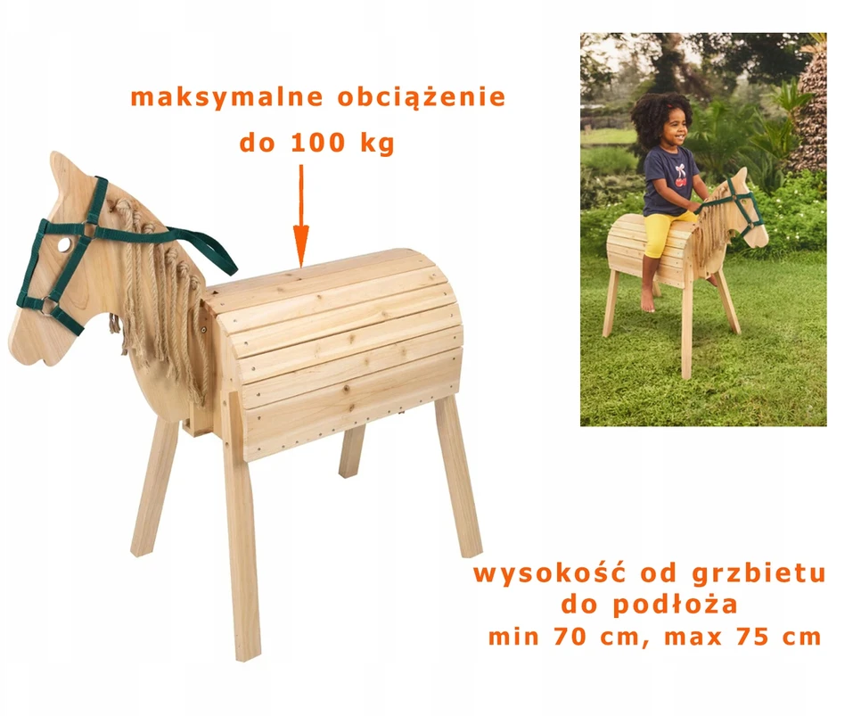 Lupilu Medinis sodo arkliukas vaikiškas, 100 cm, kilnojama galva, DIDELIS GARVĖLĖ