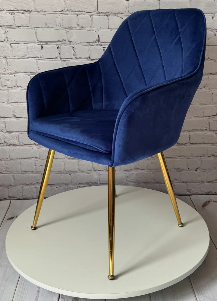Lux Dom Furniture KĖDĖ SU PAGALVE VALGOMUI SVETAINEI Veliūras, NAVY MĖLYNA, AUKSINĖS KOJOS