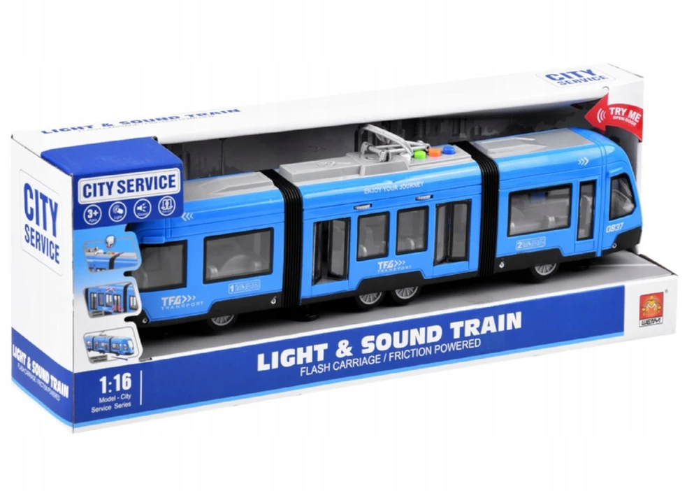 Luxma Didelis mėlynas tramvajus su garsu ir šviesomis, 44 cm