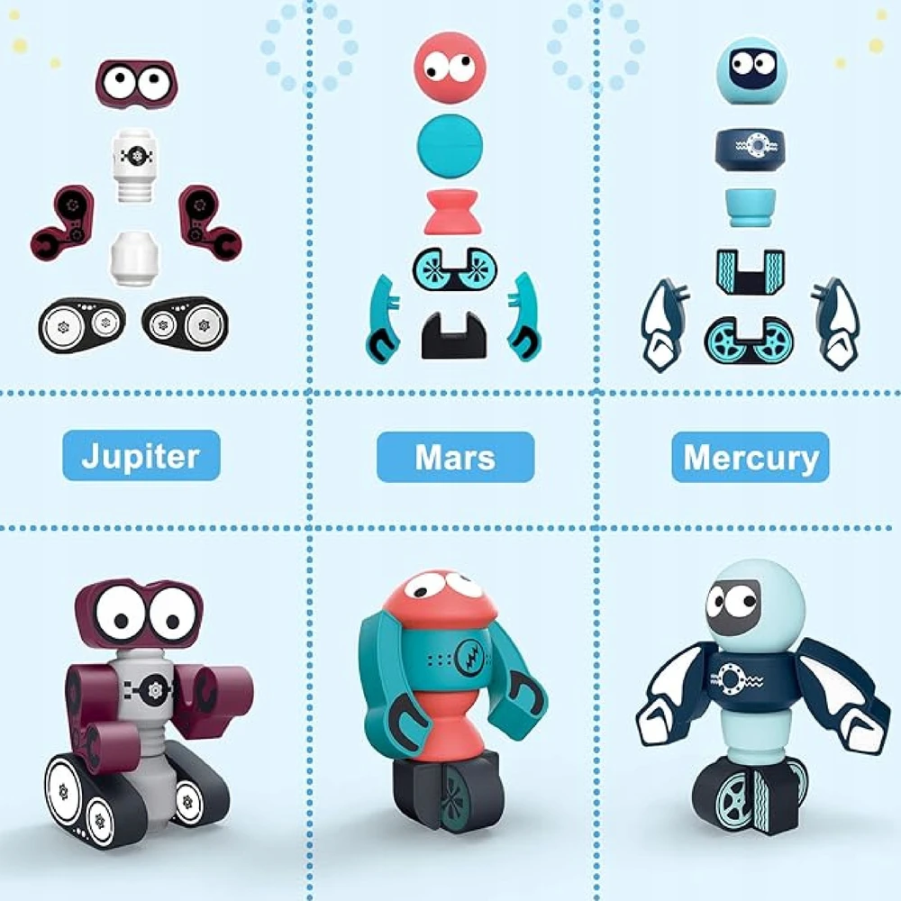 Luxma Magnetinės kaladėlės vaikams, robotai, 21 elementas, erdvės pramogos