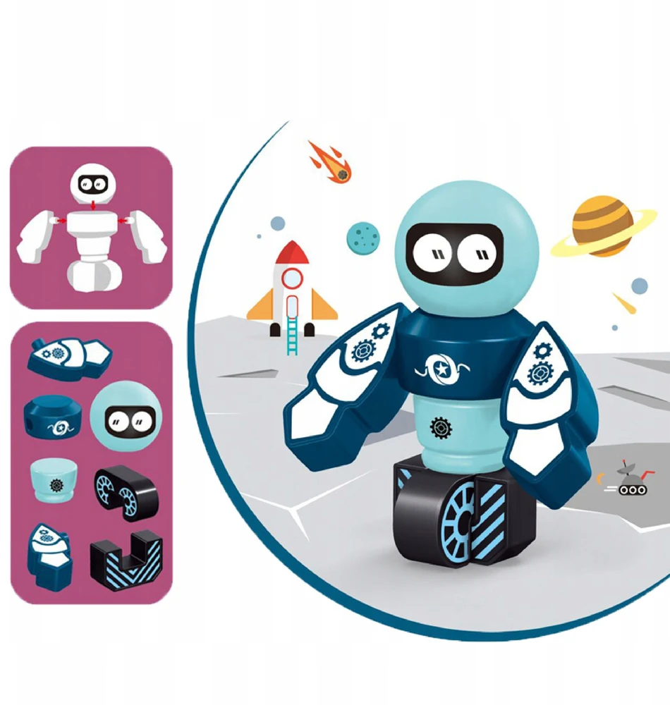 Luxma Magnetinės kaladėlės vaikams, robotai, 21 elementas, erdvės pramogos