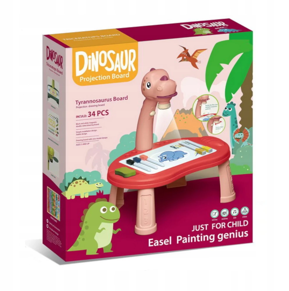 Luxma T-Rex dinozaurų piešimo projektorius | 24 raštai ir stalo žaidimai vaikams