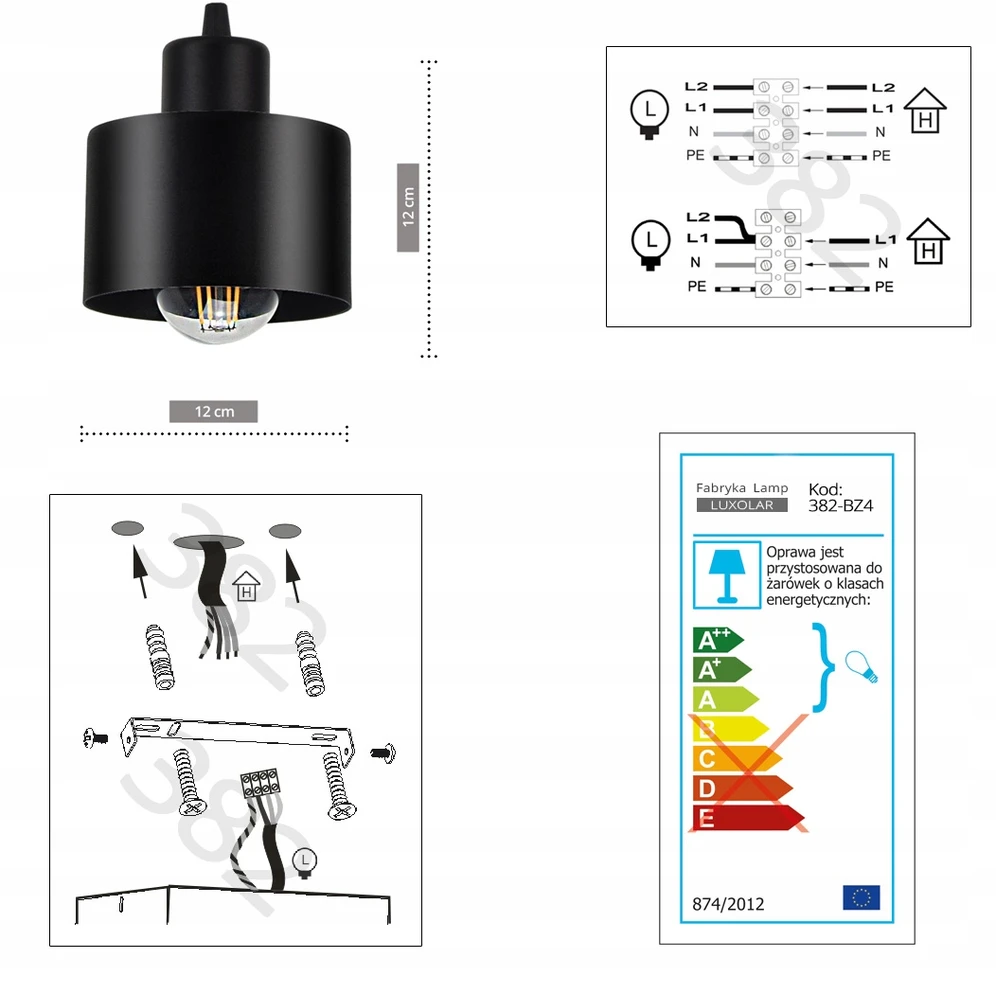 Lubinis šviestuvas Luxolar LAMPA SUFITOWA PLAFON ŻYRANDOL LOFT EDISON LED