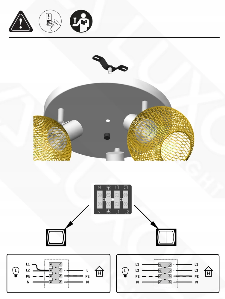 Luxolar Lampa Sufitowa Żyrandol Plafon Gold Globe 488-EG3 LED 3xE27 LED Ruchome