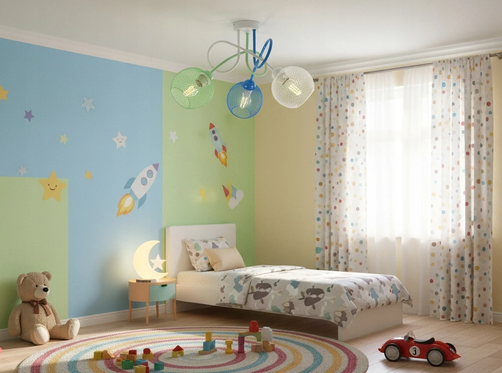 Luxolar Lampa żyrandol balta mėlyna žalia do pokoju dzieci nowoczesna kolorowa