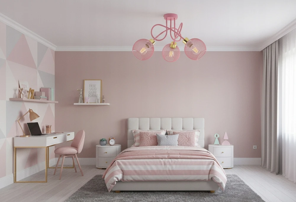Luxolar LAMPA ŻYRANDOL PLAFON RÓŻOWA DO POKOJU SYPILANI SUFITOWA WISZĄCA LOFT LED