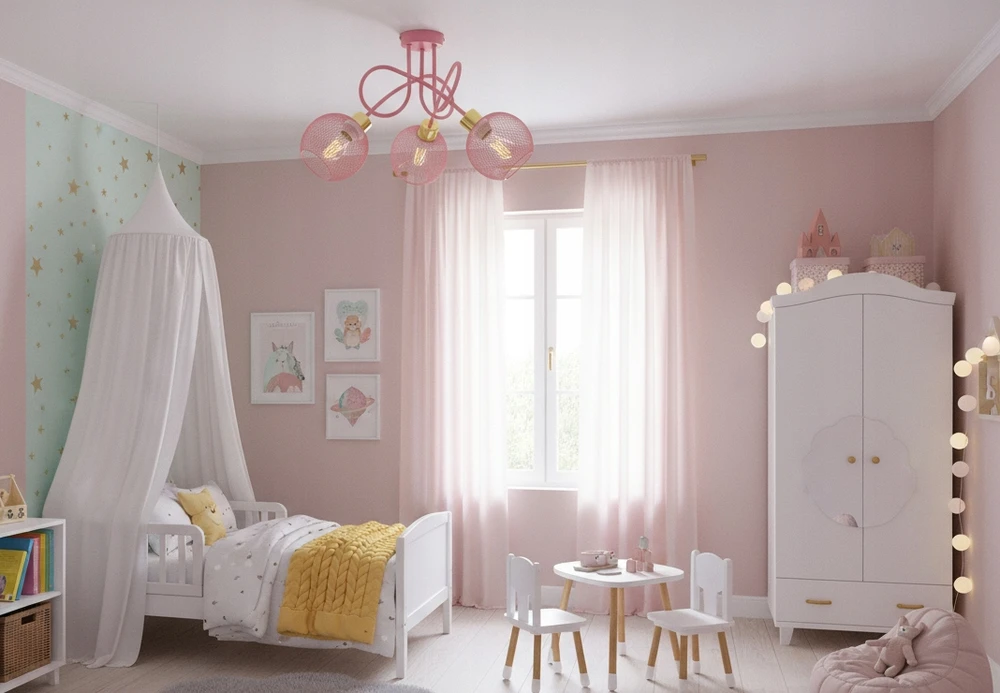 Luxolar LAMPA ŻYRANDOL PLAFON RÓŻOWA DO POKOJU SYPILANI SUFITOWA WISZĄCA LOFT LED