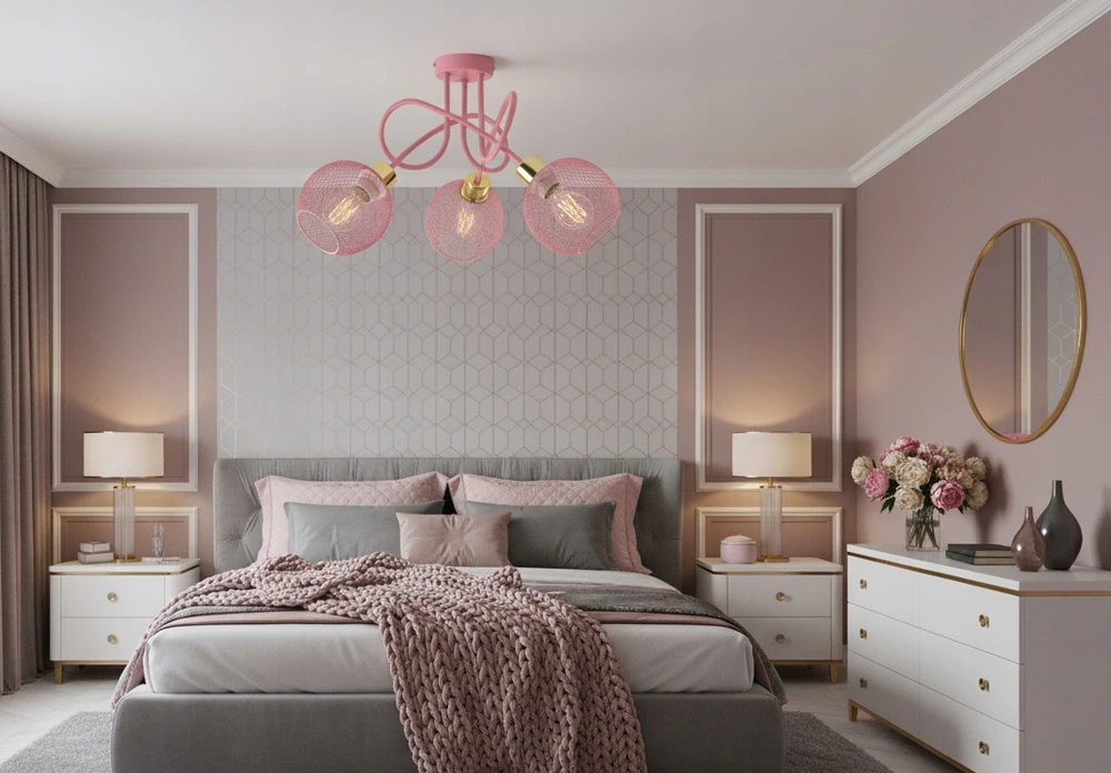 Luxolar LAMPA ŻYRANDOL PLAFON RÓŻOWA DO POKOJU SYPILANI SUFITOWA WISZĄCA LOFT LED