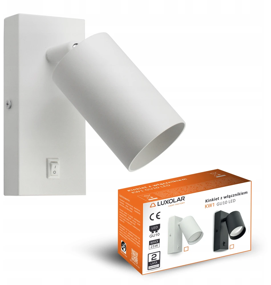 Luxolar Sieninės lempos šviestuvas su jungiklio vamzdeliu Metalinis SPOT LED GU10 Baltas