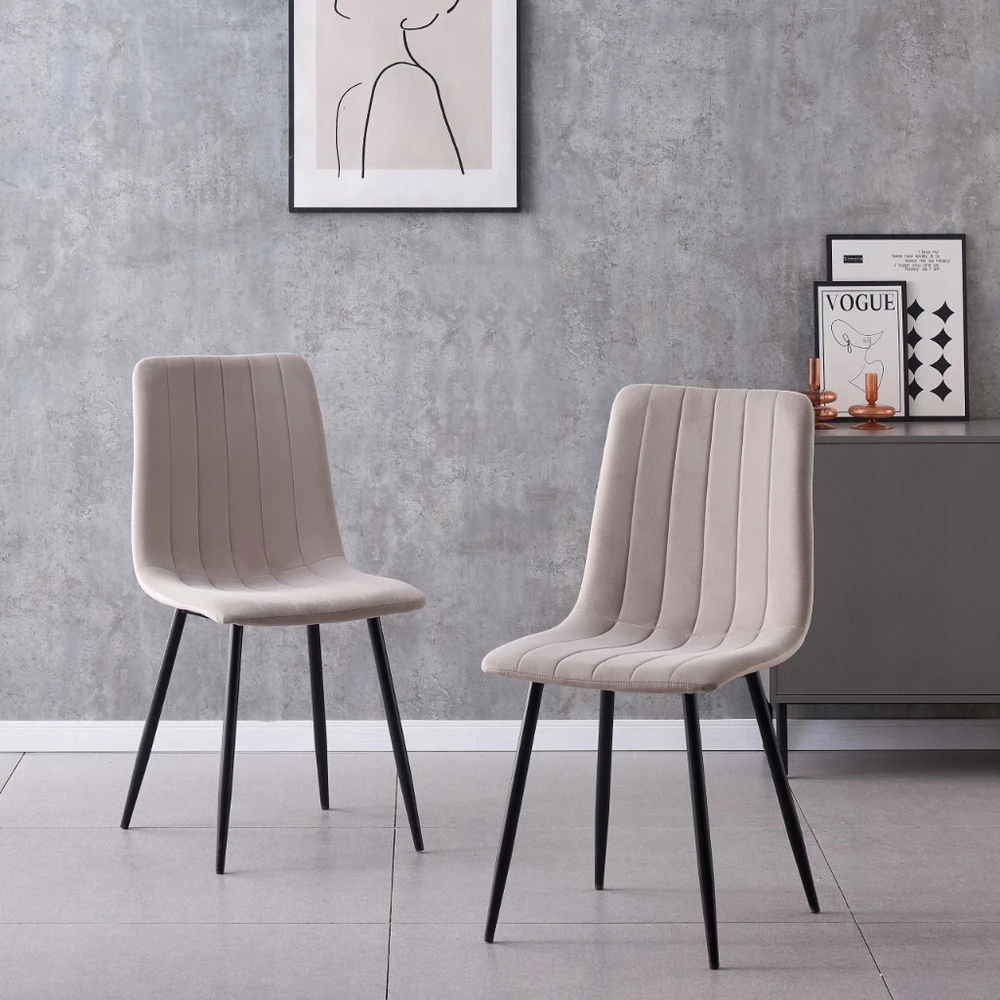 Luxury4Home Smėlio spalvos, aksomu aptraukta valgomojo kėdė, IRIS