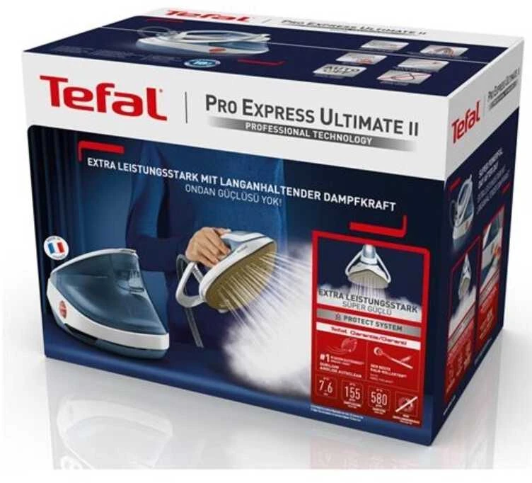 TEFAL | Steam Station Pro Express | GV9710E0 | 3000 W | 1,2 l | 7,6 baro | Automatinis išjungimas | Vertikali garų funkcija | Kalkių valymo funkcija | Baltas/Mėlyna