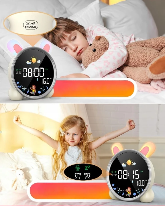 Lynkcust LAIKRODIS ŽADIDINYS LED NAKTINIS LEMPAS VAIKUI LAIKMAČIO BATERIJA TRIUKIS